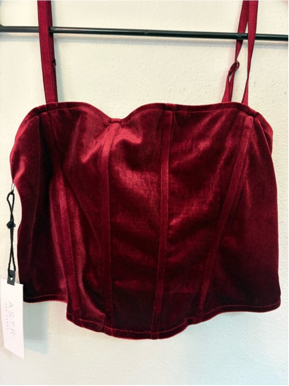NWT ASTR The Label Velvet Bustier Crop Top XS Burgundy Wine Holiday